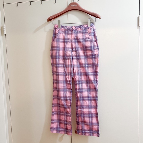 Lazy Oaf Pink Bow Bum Checked Trousers